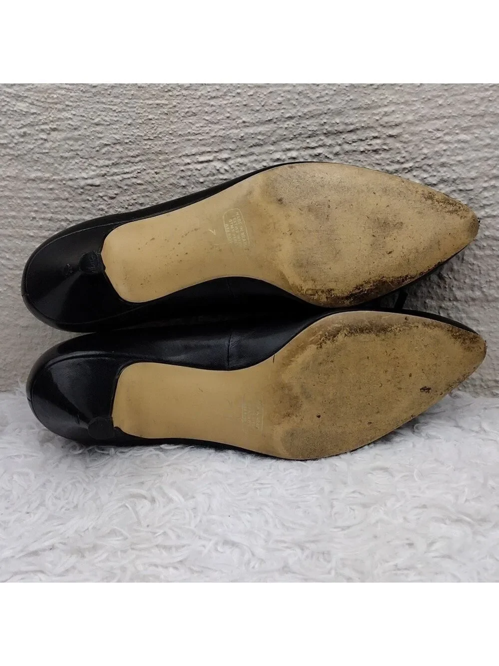 Connie Celia Black Leather Faux Bow Upper Pointed-Toe Kitten Heel Slip On Shoe